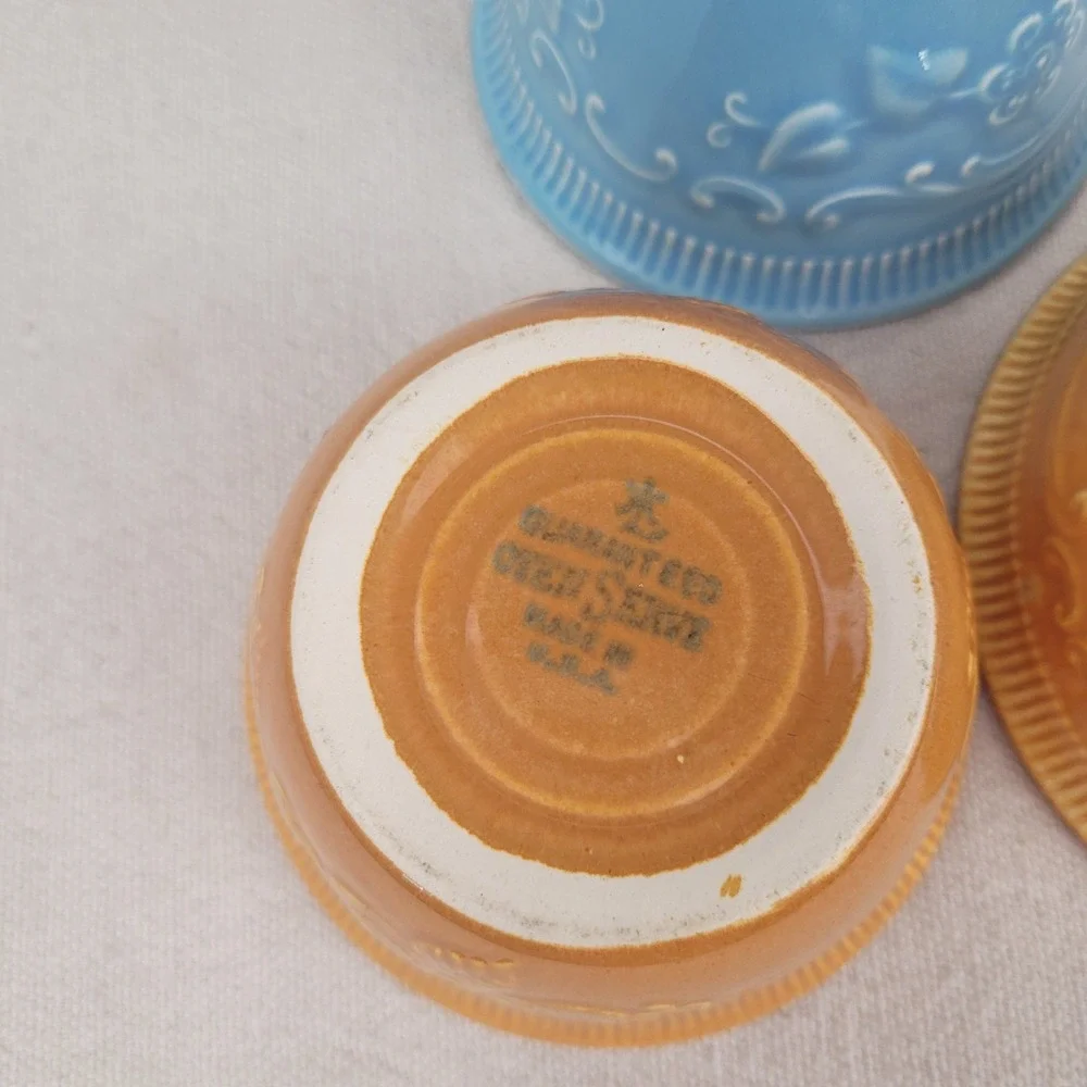 Vintage Homer Laughlin Oven Serve Ceramic Ramekin Custard Set Floral Embossed‎